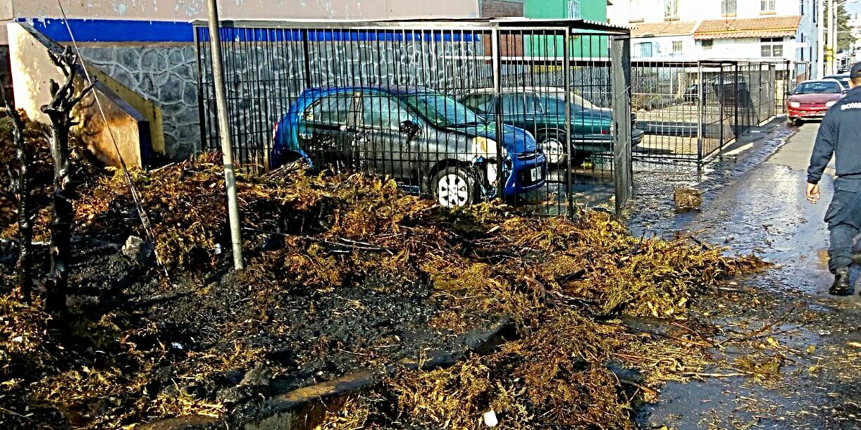Fuego alcanza a un auto en El Sabinal