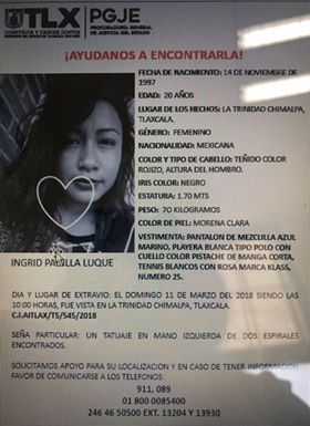 Piden ayuda para localizar a joven desaparecida en Chimalpa