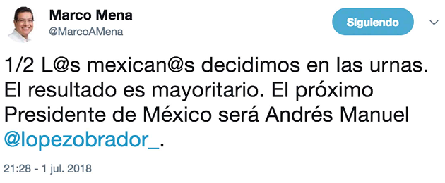 Resalta Marco Mena decisión de los mexicanos en las urnas
