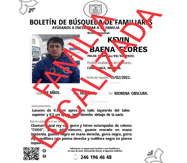 Localiza Seguridad Pública de Huamantla a familiares de joven de Morelos