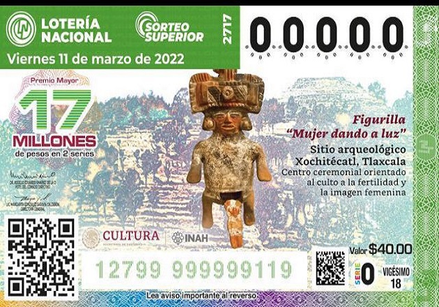 Zona Arqueológica de Xochitécatl, imagen de billete conmemorativo del Día de la Mujer