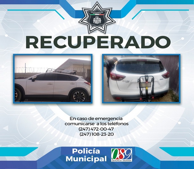 Recupera Seguridad Pública de Huamantla camioneta con reporte de robo