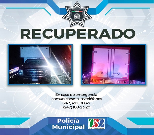 Localiza Policía Municipal de Huamantla camioneta de carga con reporte de robo