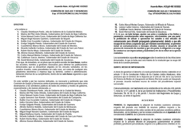Declara INE improcedentes medidas cautelares a gobernadora de Tlaxcala