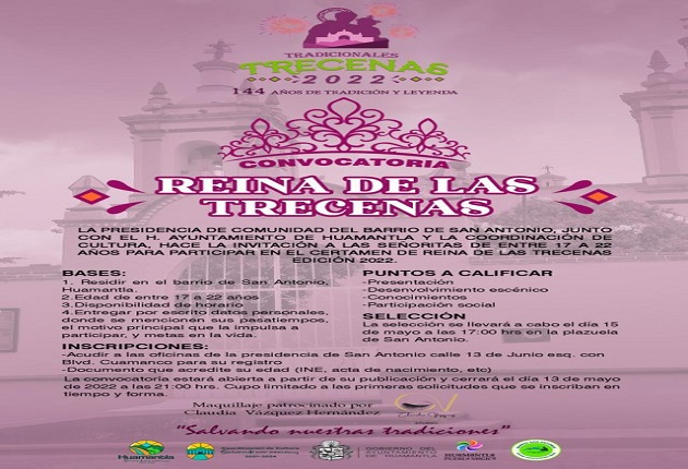 En Huamantla, invitan a participar en el certamen ‘La Reina de las Trecenas’