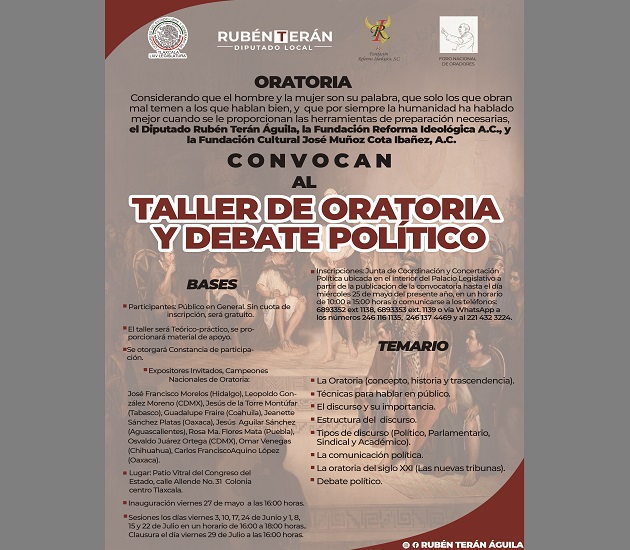Convocan al Taller de Oratoria y Debate Político en el Congreso de Tlaxcala