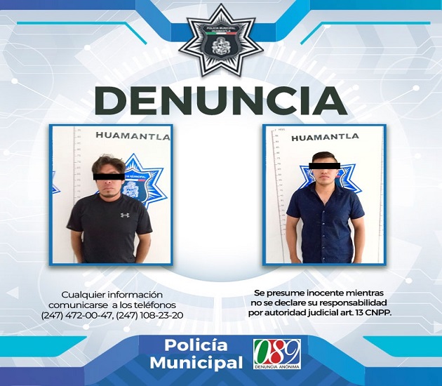 Detiene Dirección de Seguridad Pública de Huamantla a tres sujetos en distintos hechos