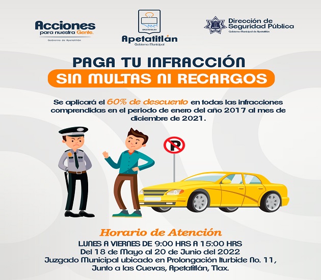 Apetatitlán invita a aprovechar el programa 'Paga tu Infracción sin Multas ni Recargos'