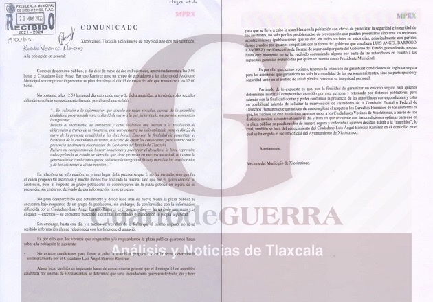 Pobladores de Xicohtzinco decidirán fecha de asamblea, no el edil, advierten opositores