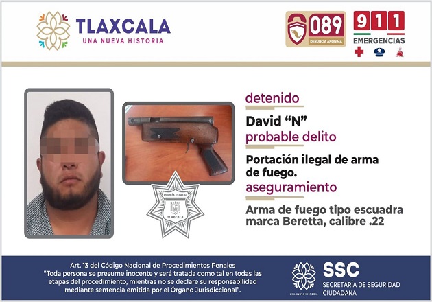 Detienen en Santa Apolonia Teacalco a una persona por portación ilegal de arma de fuego