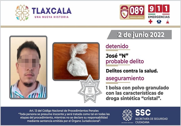 Detienen en Cuapiaxtla a una persona por posesión de droga sintética