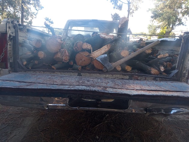 SSC aseguró camioneta con material forestal en Huamantla