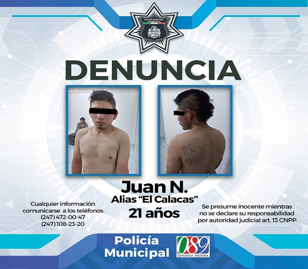 Detiene Seguridad Pública de Huamantla a sujeto por robo con violencia