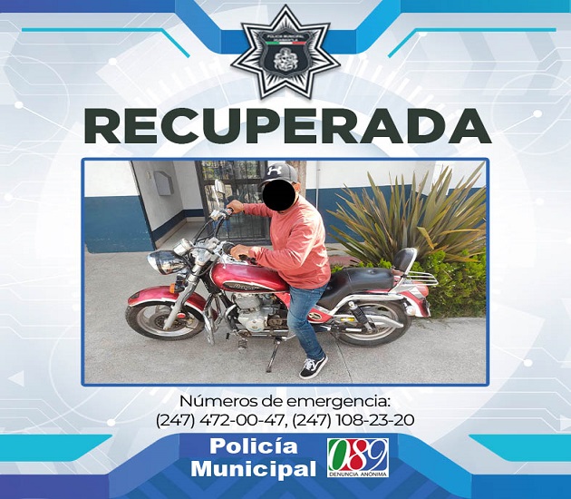 Recupera Policía Municipal de Huamantla motocicleta con reporte de extravío