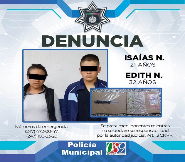 Detiene Policía Municipal a dos asaltantes en el centro de Huamantla
