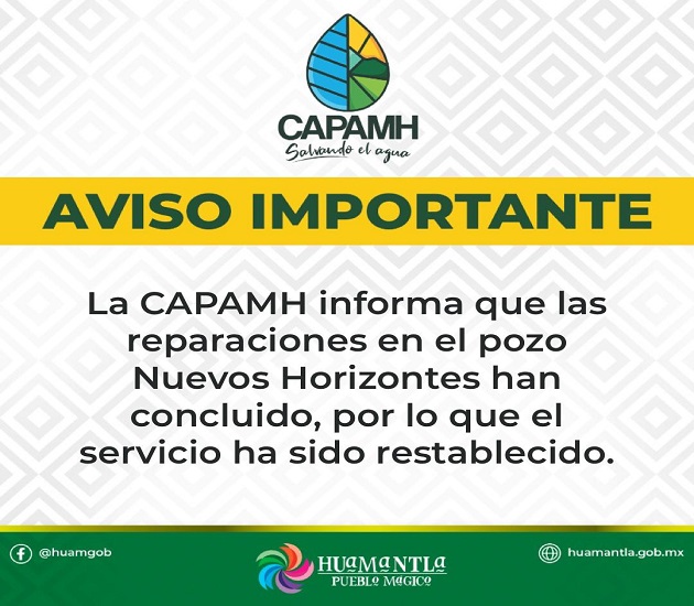 Se restablece el servicio en el pozo de Nuevos Horizontes, Huamantla