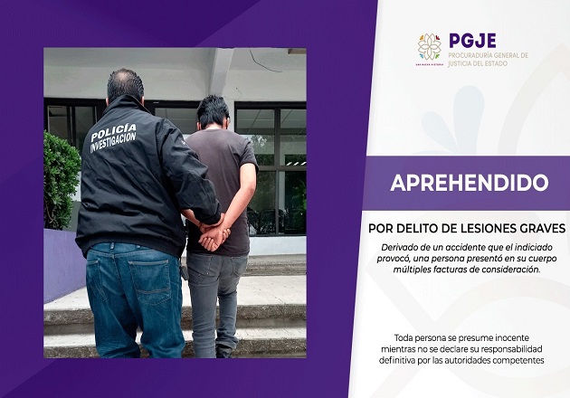 Aprehende PGJE a hombre por delito de lesiones graves