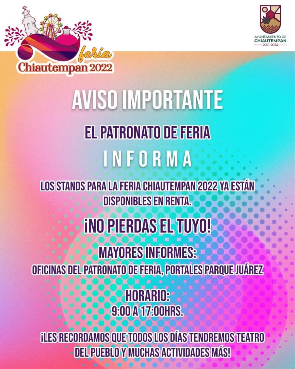 Disponibles stands para la 'Feria Chiautempan 2022'