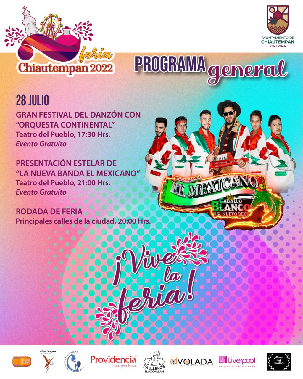 Hoy, Mi Nueva Banda el Mexicano, Festival del Danzón y rodada ciclista en la Feria Chiautempan 2022