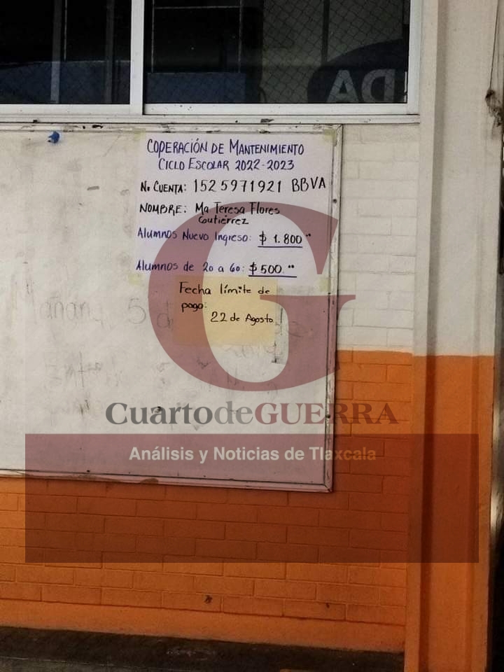 Inconforma a paterfamilias cobro de cuota por mantenimiento en primaria de Chiautempan