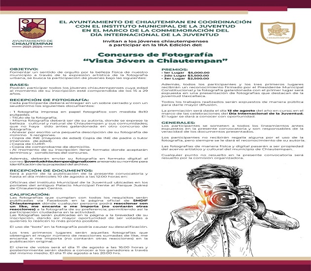 Invita Chiautempan a jóvenes a participar en concurso de fotografía
