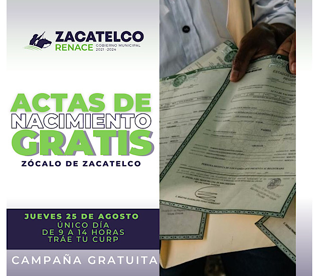 Campaña para actas de nacimiento gratuitas en Zacatelco