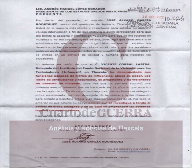 Acusa derechohabiente supuesto despojo instruido por el delegado del Infonavit, Vicente Corral Lastra
