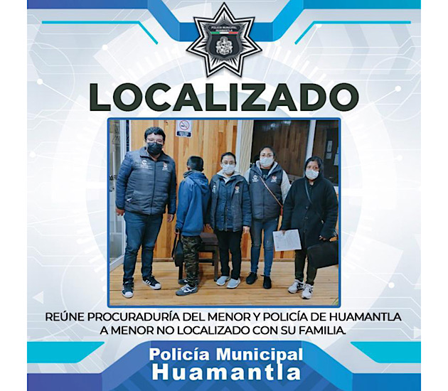 Reúne Procuraduría del Menor y Policía de Huamantla a menor extraviado con su familia