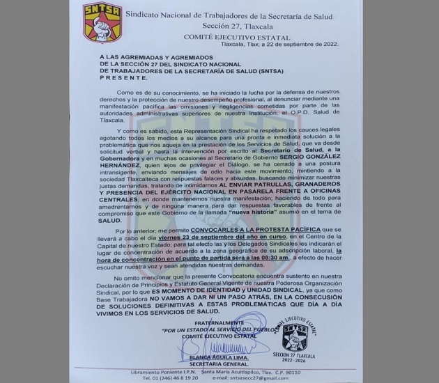 Realizarán sindicalizados de la SESA protesta pacífica