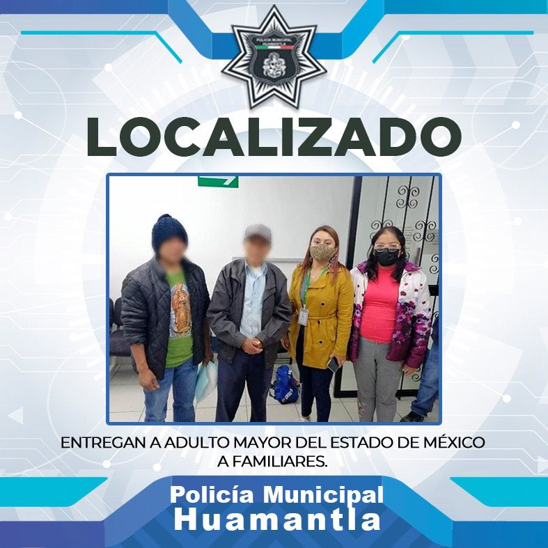 Entregan autoridades de Huamantla a adulto mayor extraviado con su familia