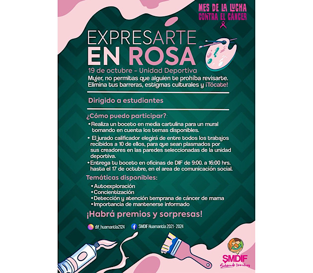 Invita SMDIF Huamantla a participar en actividades conmemorativas del Mes Rosa