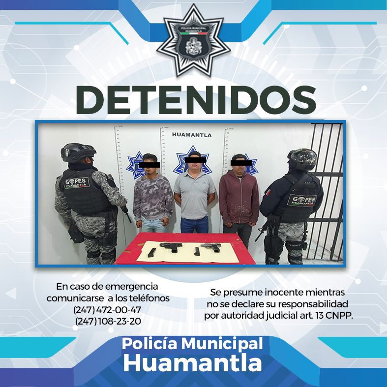 Arresta Policía Municipal de Huamantla a cuatro sujetos