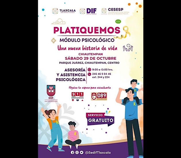 Otorgan en Chiautempan asistencia y asesoría psicológica gratuita