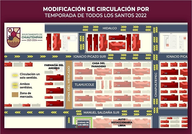 Anuncian cambios a la circulación en Chiautempan por mercado de temporada de 'Todos Santos'