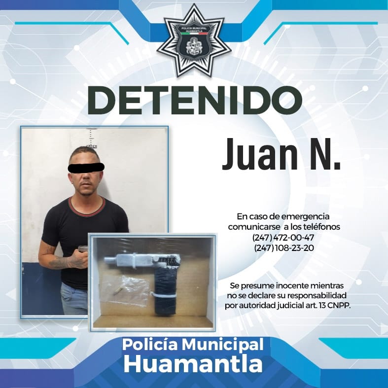 Detiene policía de Huamantla a posible agresor con arma de fuego