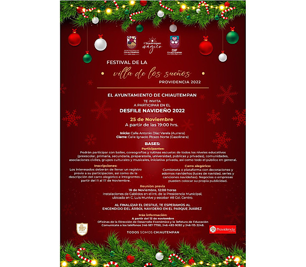 Invita Chiautempan a participar en el Desfile Navideño 2022