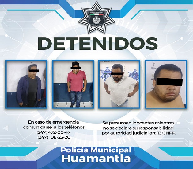Detienen a cuatro masculinos por alterar el orden y agredir a policías municipales, en Huamantla