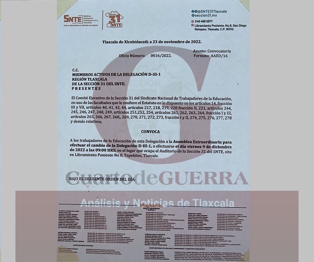 Piden renovación total de la dirigencia de la más grande delegación de la Sección 31 del SNTE