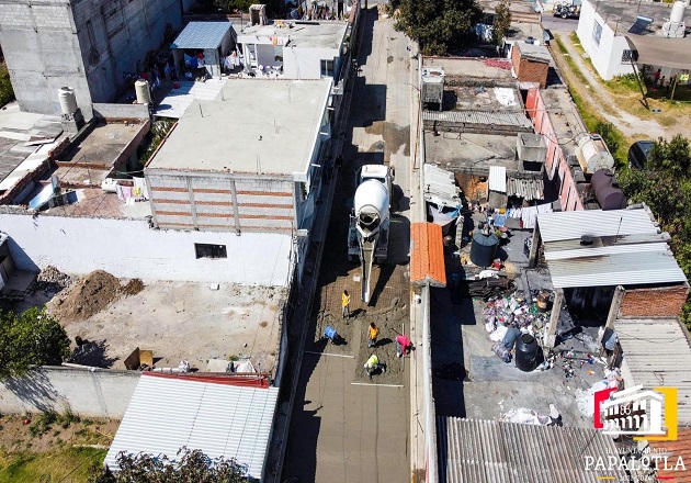 Avanza gobierno de Papalotla con obra de adoquinamiento en El Carmen