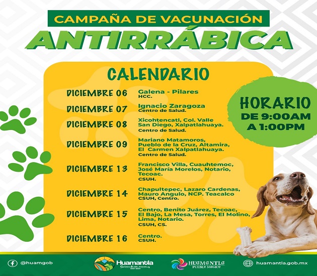 Anuncia Ayuntamiento de Huamantla campaña antirrábica gratuita