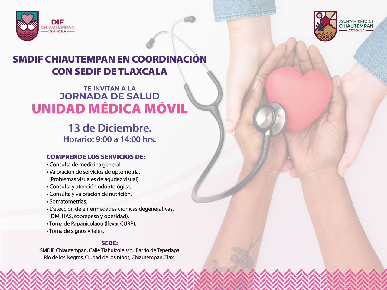 El martes 13 de diciembre, llega a Chiautempan la Unidad Médica Móvil con servicios gratuitos