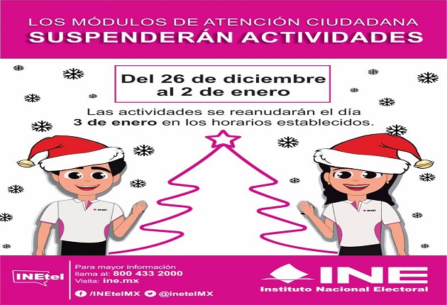 Suspenderá INE servicios de credencial del 26 de diciembre al 2 de enero