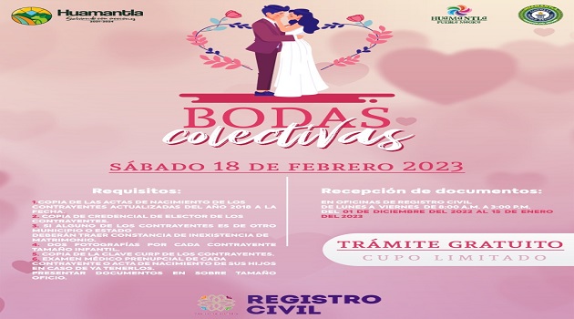 Últimos días para registrarse en la campaña gratuita de bodas civiles en Huamantla
