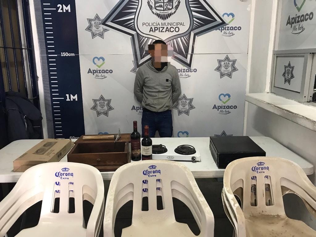 Asegura Policía Municipal de Apizaco a sujeto por presunto robo a casa habitación.