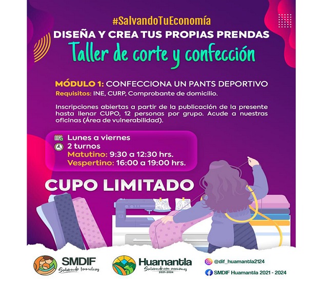Invita SMDIF Huamantla a participar en el taller de corte y confección