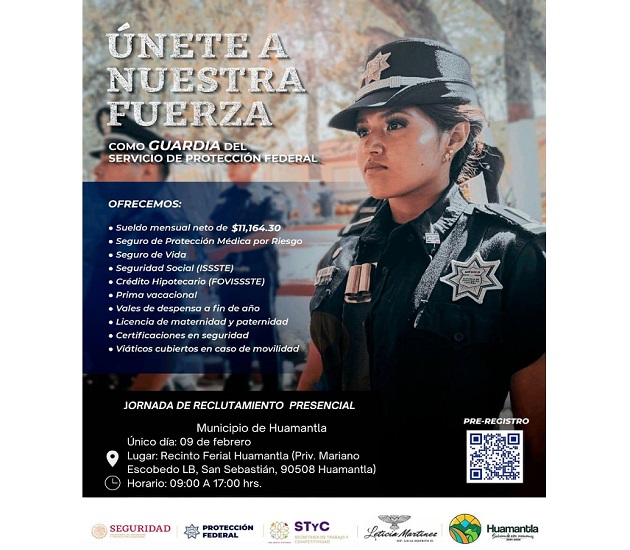 Convoca el Servicio de Protección Federal a ciudadanos huamantlecos a incorporarse como guardias federales
