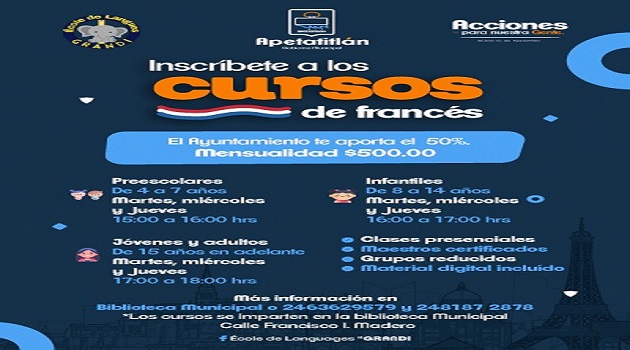 Ofrece Ayuntamiento de Apetatitlán curso de francés para población infantil y juvenil a bajo costo