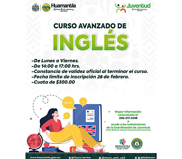 Extiende Juventud Huamantla nueva fecha de inscripción del curso de inglés avanzado
