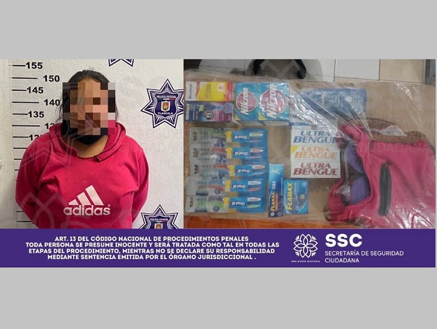 Por robo a comercio, Secretaría de Seguridad Ciudadana asegura a mujer, en Apizaco