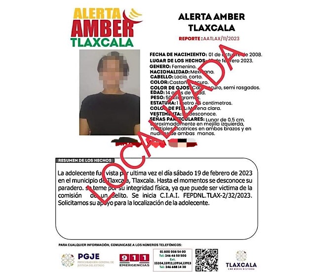 Ubican en Querétaro a menor de edad reportada como desaparecida en Tlaxcala